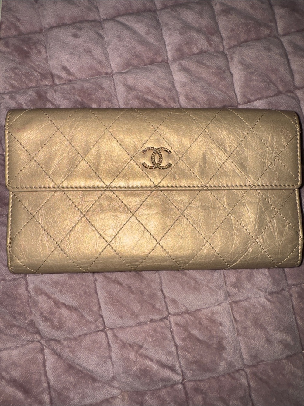 CHANEL Gold Quilted Leather Wallet
